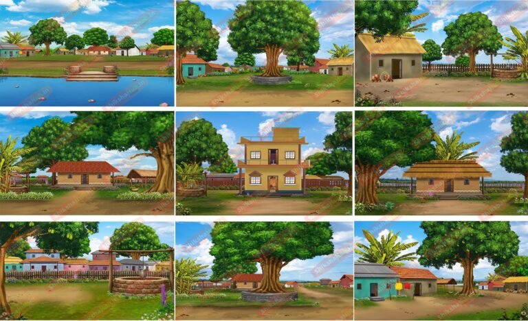 Premium Cinematic Village, Khet & Jungle Background - PSD File (Pack of 50)