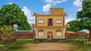 Building House in Village Background - (PSD File)